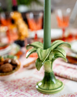 CERAMIC PALM CANDLEHOLDER SMALL GREEN