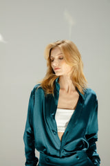 Caro Shirt Aqua Blue Light Satin