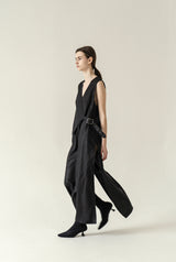 Black High Slit Linen Dress