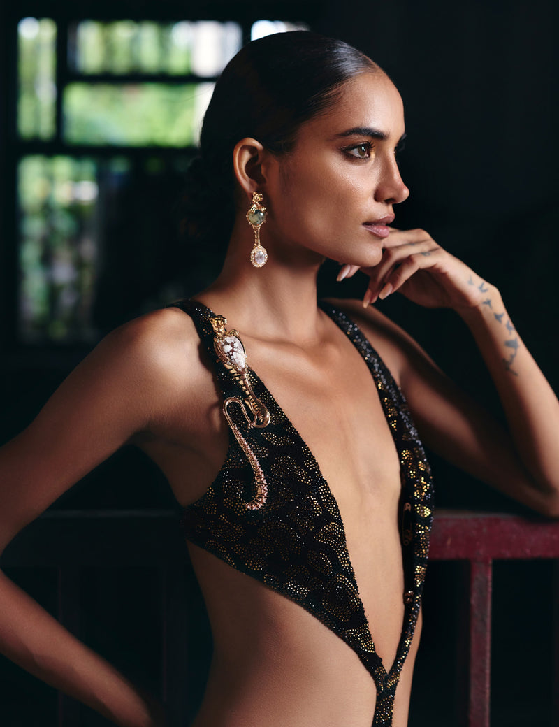 Leopard Trail Drop Earrings in Prehnite