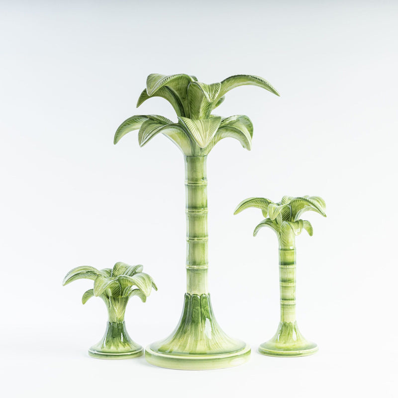 CERAMIC PALM CANDLEHOLDER MEDIUM GREEN