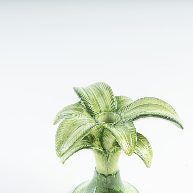 CERAMIC PALM CANDLEHOLDER SMALL GREEN