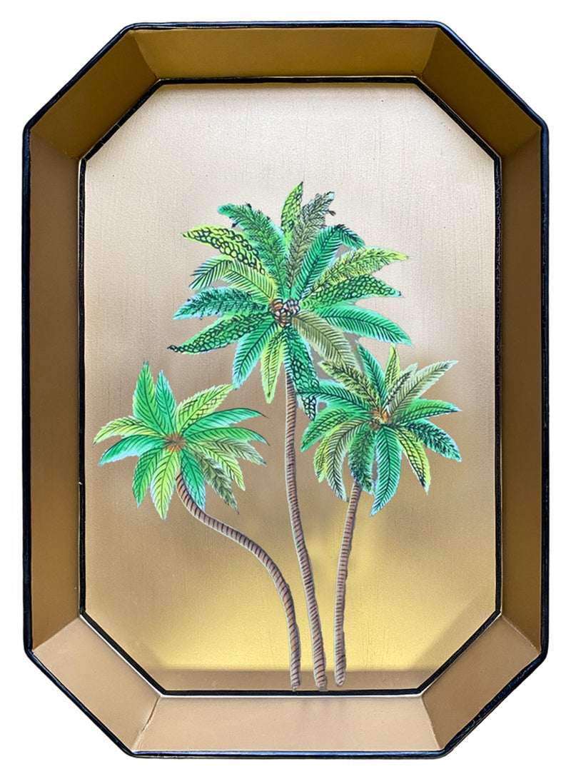 HAND PAINTED IRON GOLD TRAY GOLD PALM TREE