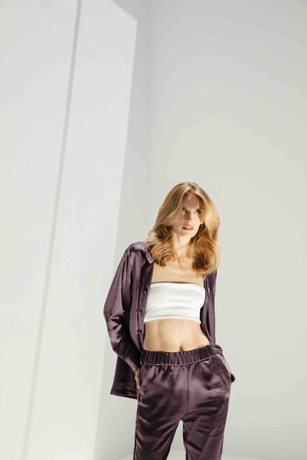 Lunae Shirt in Plum Light Satin