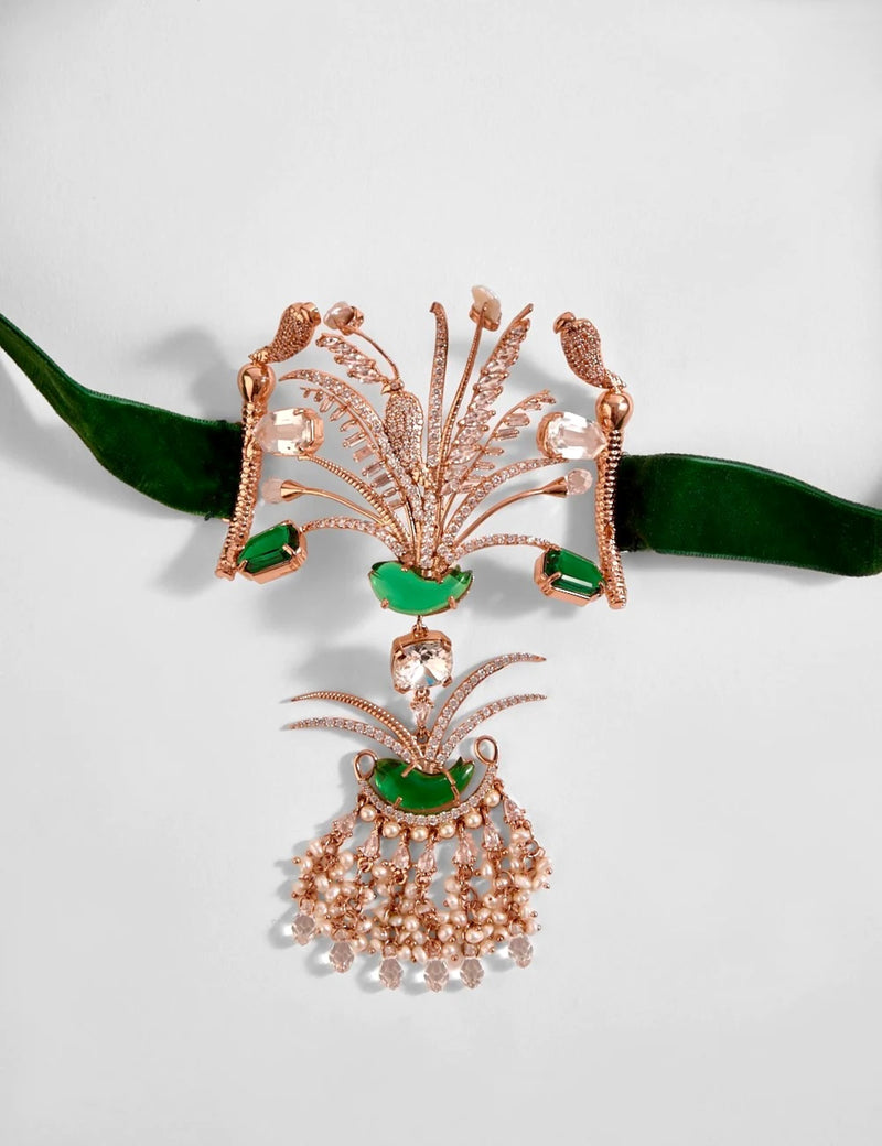 Le Palm Fish Velvet Necklace Jade Green
