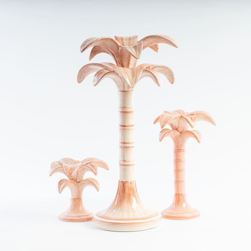 CERAMIC PALM CANDLEHOLDER MEDIUM PINK
