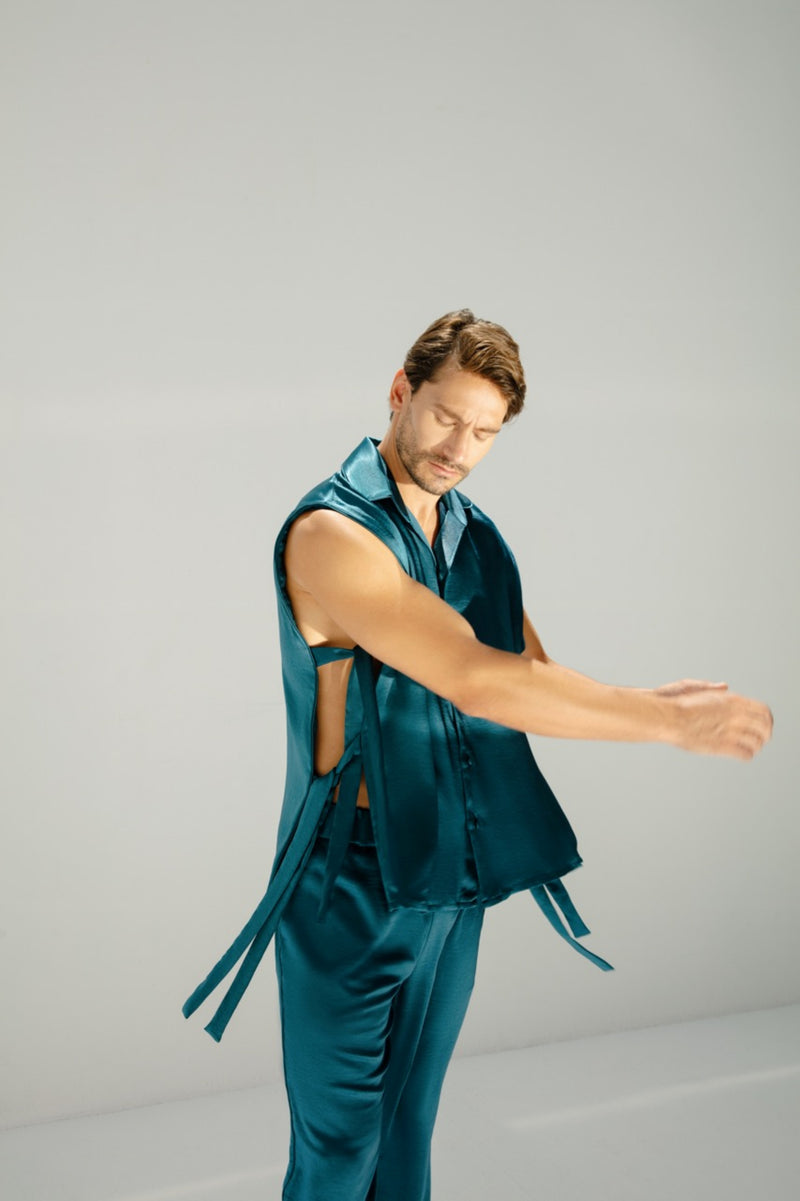 Aura Shirt Aqua Blue Light Satin