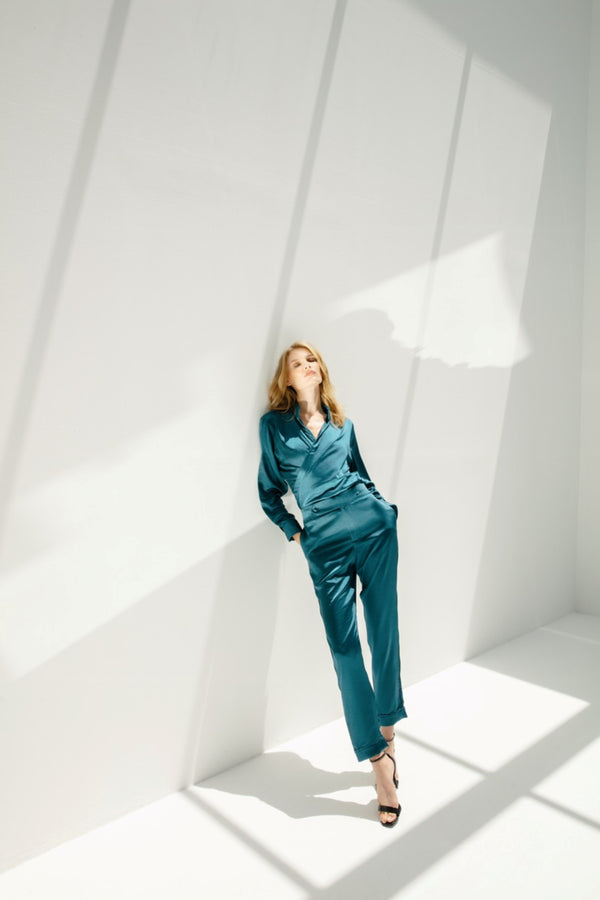 Ciro Shirt Aqua Blue Light Satin