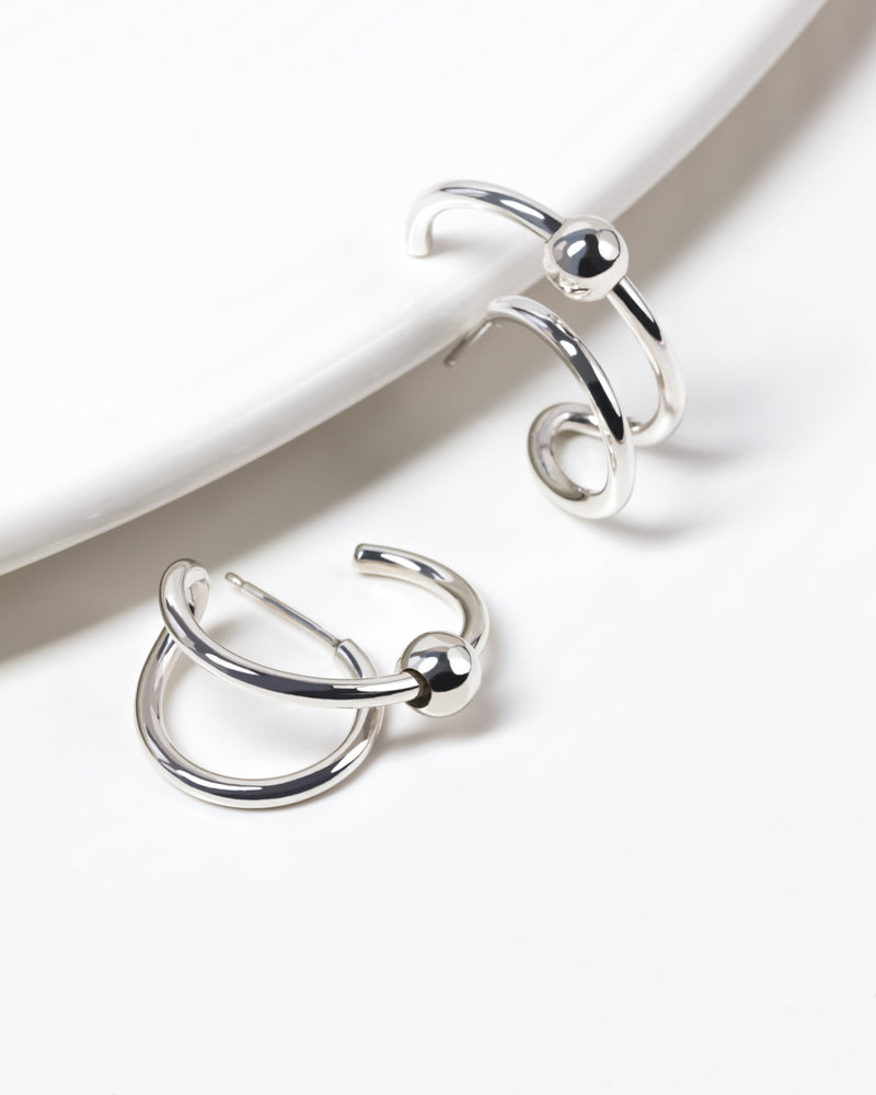 Pia Dot Double Earrings Silver