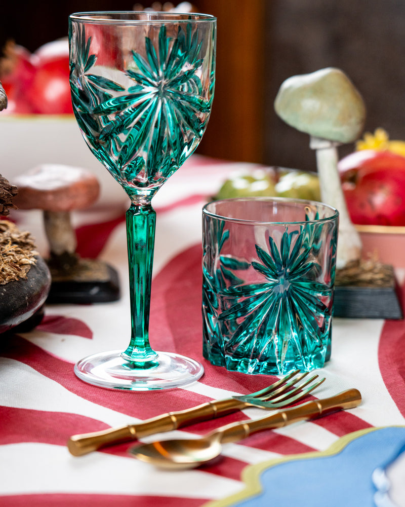 THE STARS  CRYSTAL WINE GOBLET GREEN SET OF 4