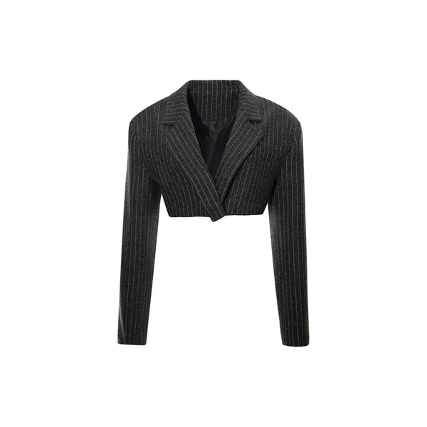 Notched Collar Crop Blazer with Stripes
