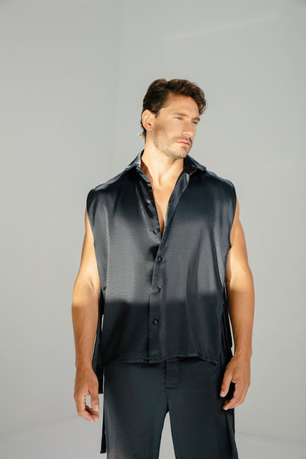 Aura Shirt Midnight Blue Light Satin