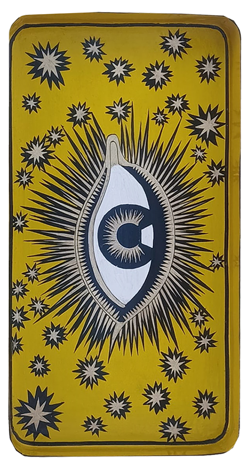 YELLOW EYE HAND PAINTED DECORATIVE IRON TRAY