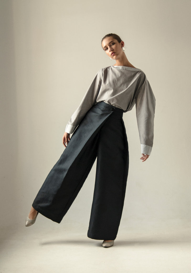 Sharovary Pants Wide Leg Crossover Button – The Edit